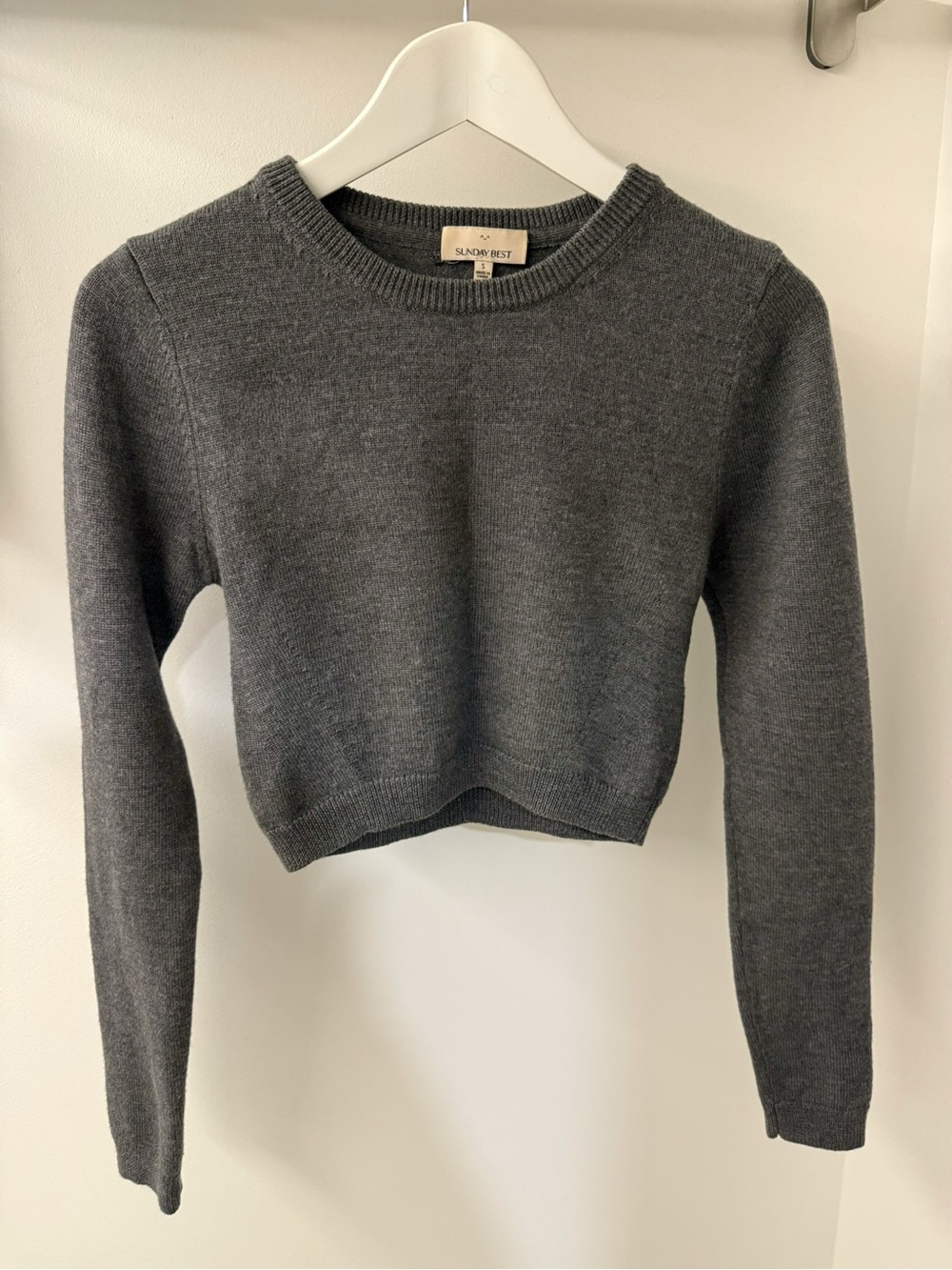 Sunday Best Merino Wool Cropped Crewneck Sweater in Gray